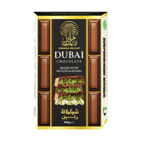 Jumaira Delight Dubai Chocolate with Pistachio and Kunafa Filling, Premium Middle Eastern Confection, 100g